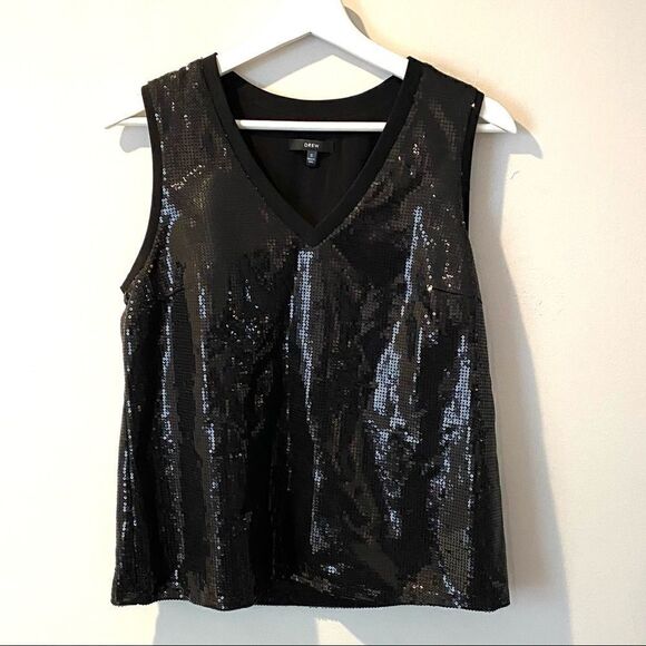 DREW sequin v neck tank Cynthia black small - Picture 1 of 4